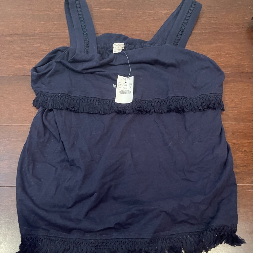 nwt j crew factory mercantile navy Blue fringe tank Top